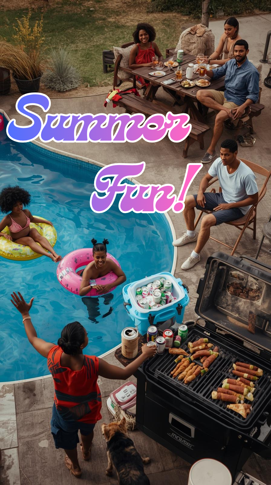 people enjoying a picnic in the back yard.